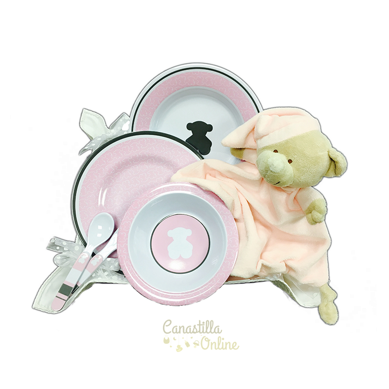 Canastilla para bebe cesta vajilla Tous rosa